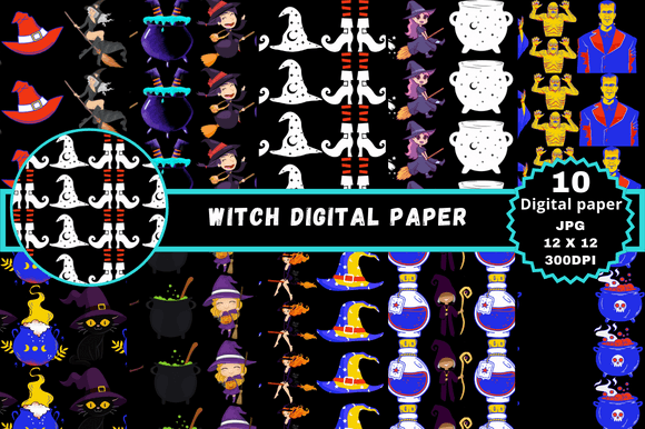 10 Witch Seamless Digital Paper Pattern