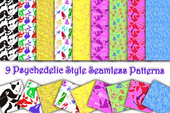 9 Psychedelic Art Style Seamless Patterns