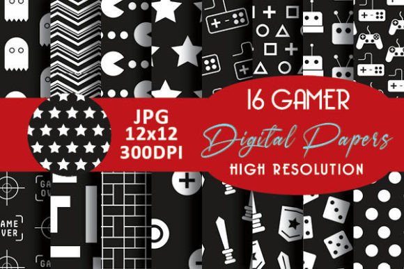 Black and White Gamer Digital Papers