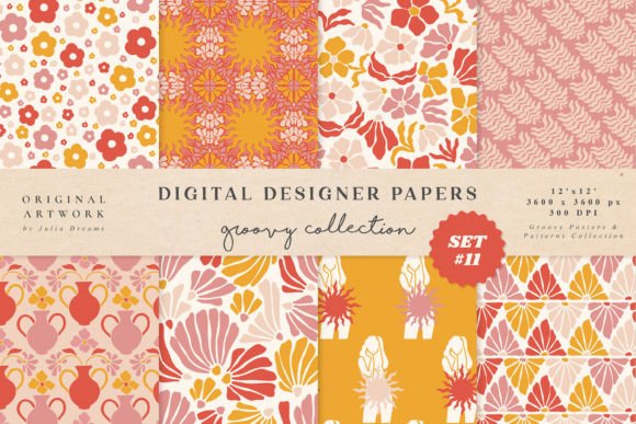 Bright Blooming Digital Papers Groovy