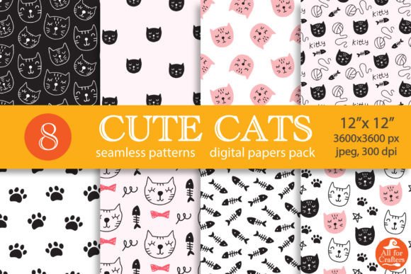 Cute Cats Seamless Digital Papers Pack