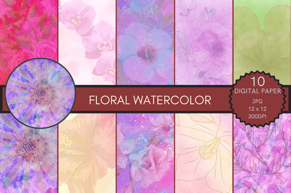 Floral Watercolor Digital Paper Backgrounds