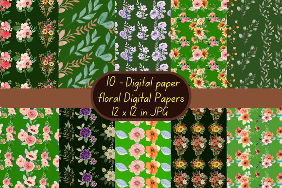 Green Flowers Digital Paper