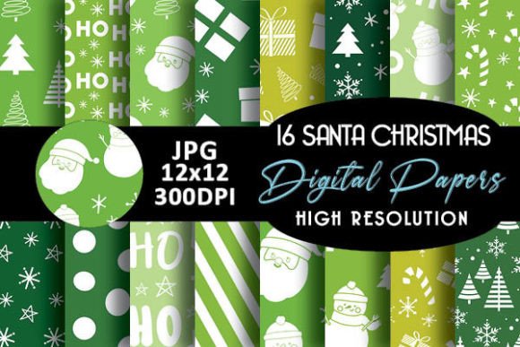 Green Santa Christmas Digital Papers