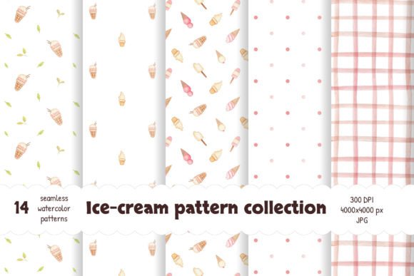Ice-cream Seamless Watercolor Collection