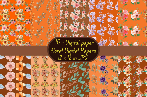 Orange Flowers Digital Paper