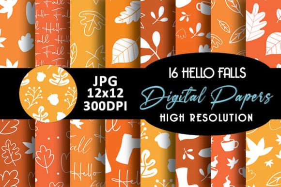 Orange Hello Fall Digital Papers Pattern