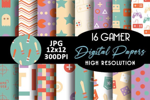 Pastel Gamer Geek Digital Papers Pattern