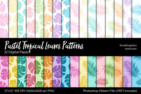 Pastel Tropical Leaves Digital Papers