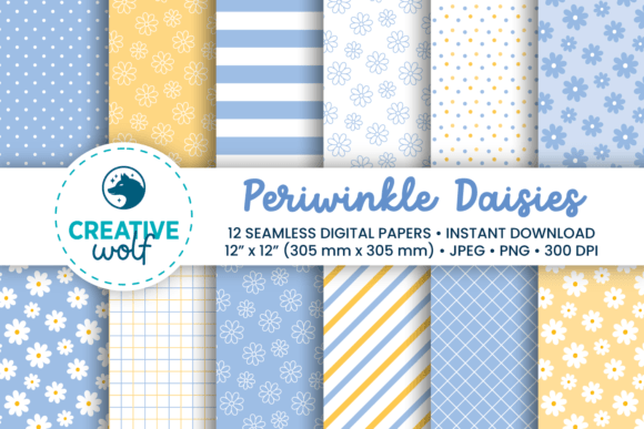 Periwinkle Daisies Digital Paper Set