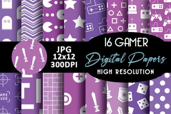 Purple Gamer Geek Digital Papers Pattern