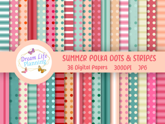 Summer Polka Dots Stripes Digital Papers