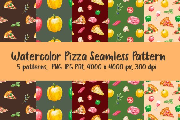 Watercolor Pizza Seamless Pattern JPG