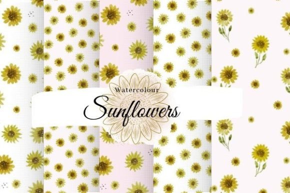 Watercolor Sun Flowers Digital Paper Patterns: Versatile, High-Resolution Designs for Creative Projects